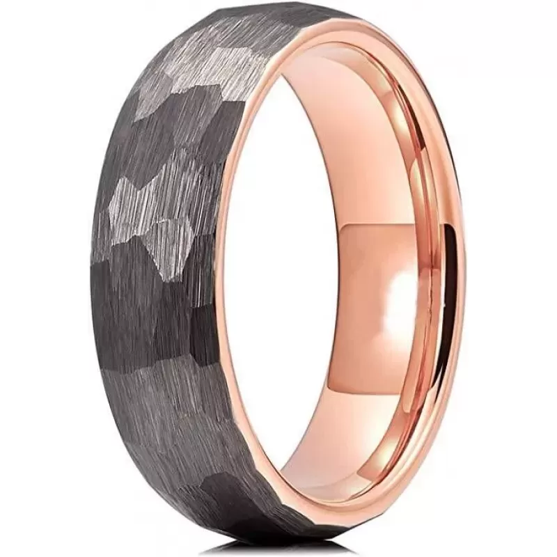 Кольцо из карбида вольфрама INFY R-TG-0065 с неровной граненой поверхностью