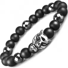 Черный мужской браслет "Пантера" из агата и гематита на резинке Everiot Select LNS-2055