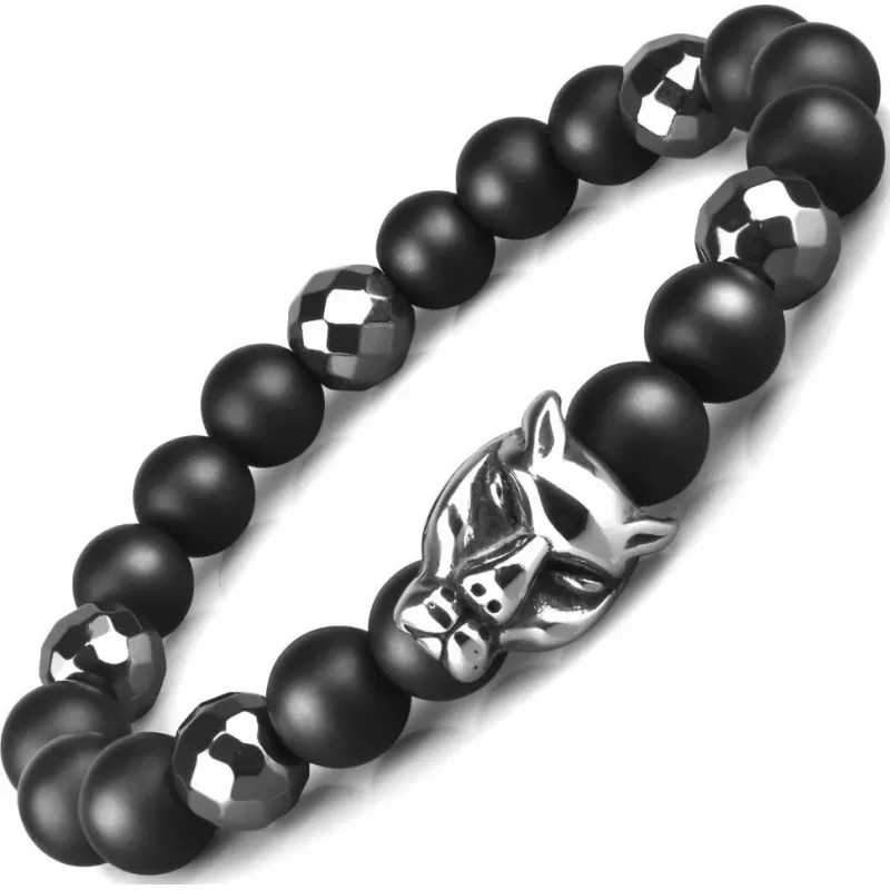 Черный мужской браслет "Пантера" из агата и гематита на резинке Everiot Select LNS-2055