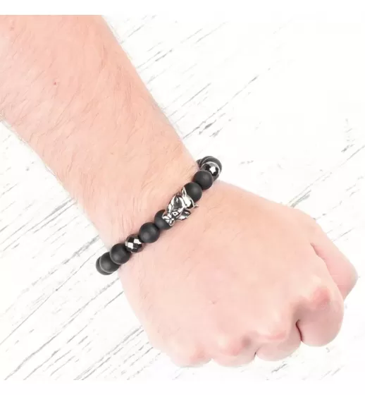 Черный мужской браслет "Пантера" из агата и гематита на резинке Everiot Select LNS-2055
