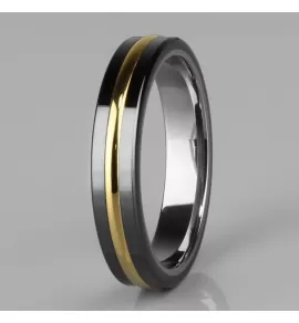 Черное мужское кольцо из карбида вольфрама CARRAJI R-TU-0083 с золотистой полосой