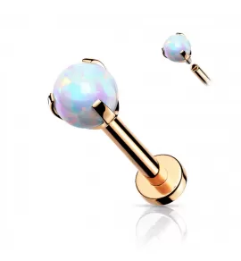 Серьга лабрет из стали для пирсинга губ, хряща уха PiercedFish LSI038-R17 с синтетическим опалом