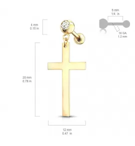 Штанга для пирсинга хеликса, хряща уха PiercedFish JD27-ST, серьга из стали с крестом