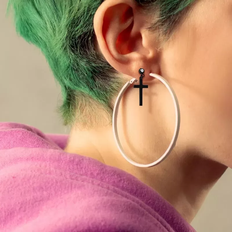 Штанга для пирсинга хеликса, хряща уха PiercedFish JD27-ST, серьга из стали с крестом