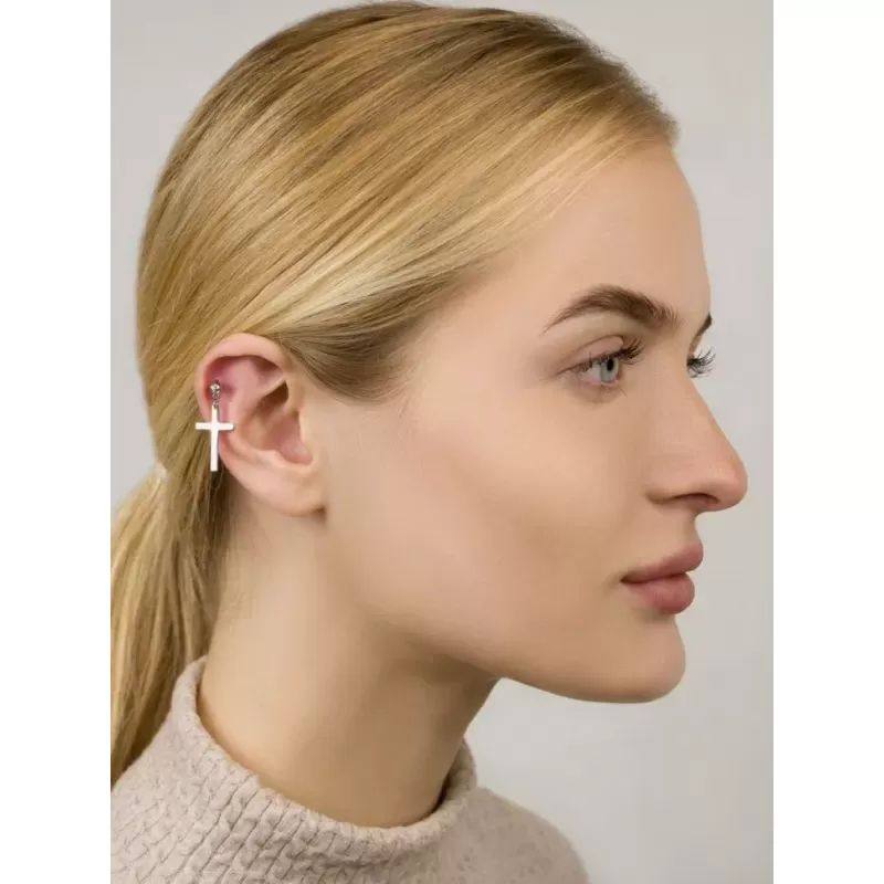 Штанга для пирсинга хеликса, хряща уха PiercedFish JD27-ST, серьга из стали с крестом