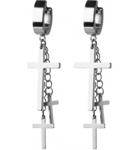 Стальные серьги-кольца Everiot SE-ZS-191x с подвесками крестами и цепочками