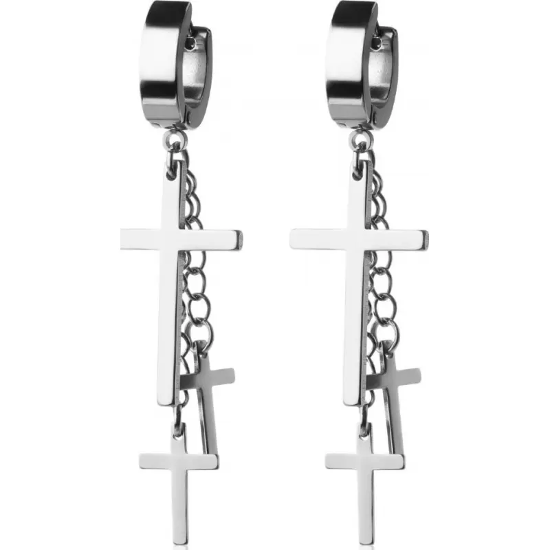 Стальные серьги-кольца Everiot SE-ZS-191x с подвесками крестами и цепочками
