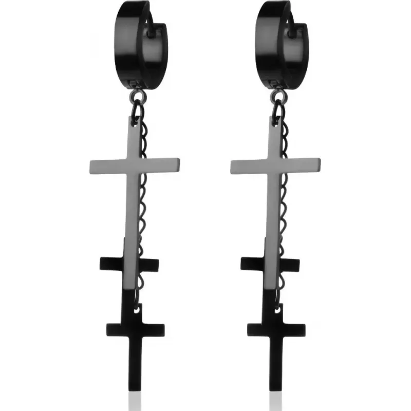 Стальные серьги-кольца Everiot SE-ZS-191x с подвесками крестами и цепочками