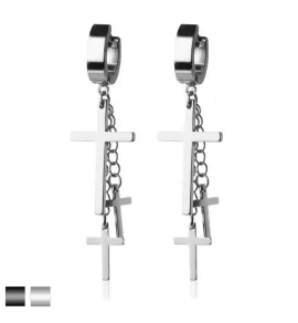 Стальные серьги-кольца Everiot SE-ZS-191x с подвесками крестами и цепочками