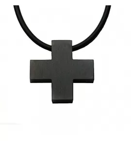 Мужской черный крест из стали CARRAJI PST127 на каучуковом шнурке