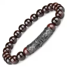 Браслет из граната на резинке Everiot Select LNS-2188 с геральдической лилией