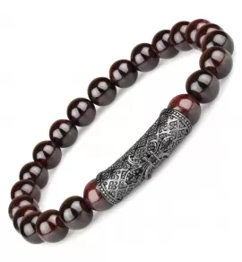 Браслет из граната на резинке Everiot Select LNS-2188 с геральдической лилией