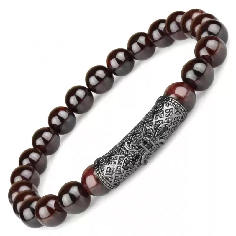 Браслет из граната на резинке Everiot Select LNS-2188 с геральдической лилией