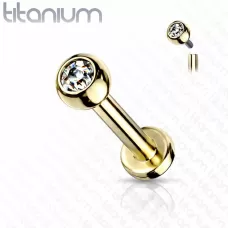 Титановая серьга лабрет Pirslab TIL03T-GDC для пирсинга Монро, трагуса, хеликса, с кристаллом