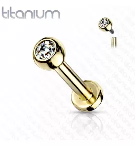 Титановая серьга лабрет Pirslab TIL03T-GDC для пирсинга Монро, трагуса, хеликса, с кристаллом