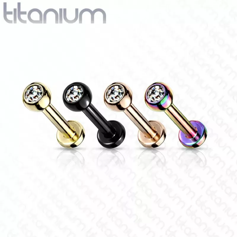 Титановая серьга лабрет Pirslab TIL03T-GDC для пирсинга Монро, трагуса, хеликса, с кристаллом
