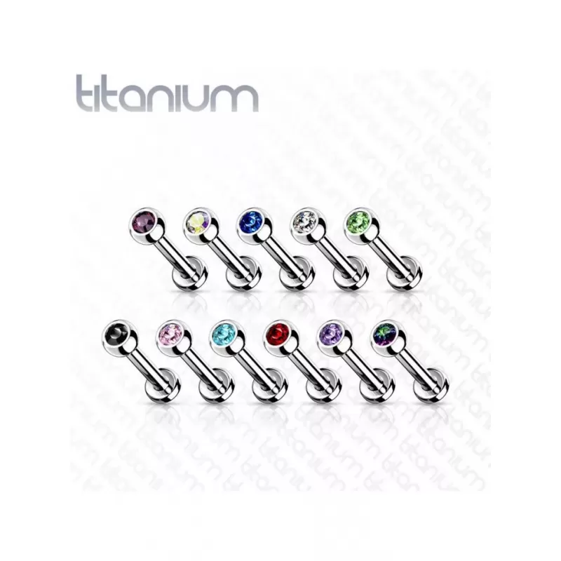 Титановая серьга лабрет Pirslab TIL03T-GDC для пирсинга Монро, трагуса, хеликса, с кристаллом