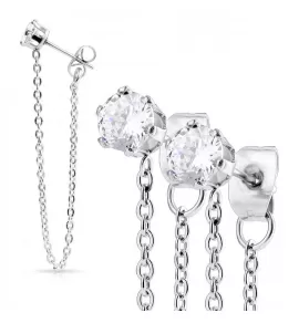 Серьги с цепочкой и цирконом TATIC SE3069-5-ST стальные