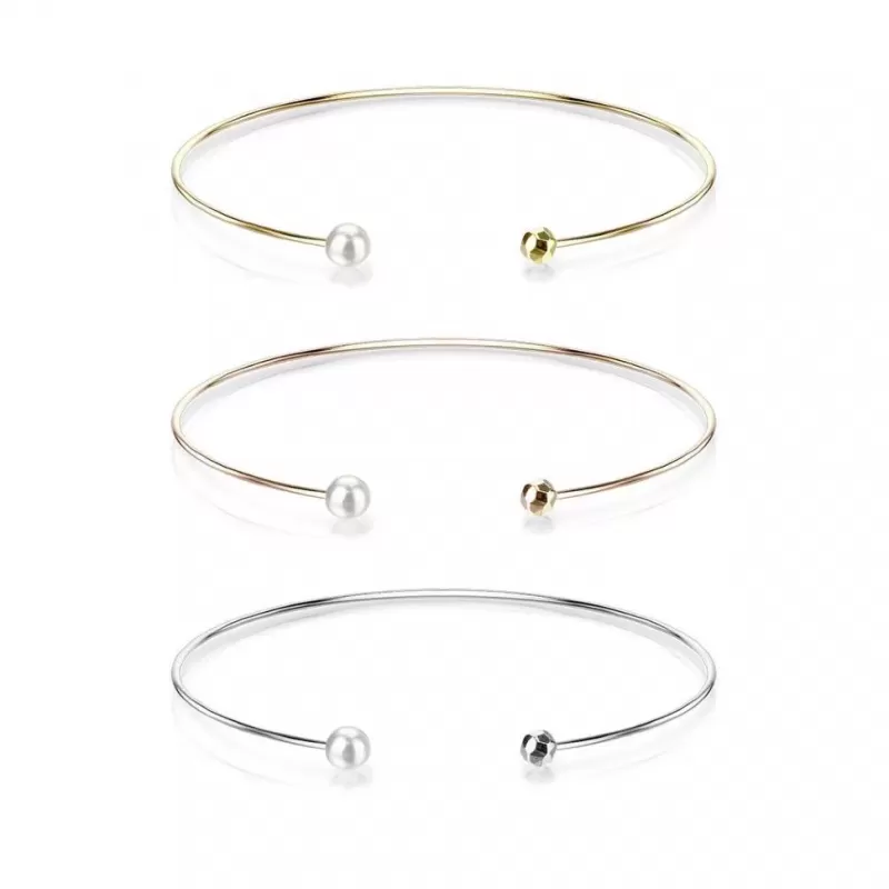 Жесткий браслет-кафф из стали с жемчугом TATIC SSB-0977