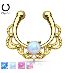 Серьга имитация пирсинга септума носа (клипса) PiercedFish --SEPR-30 с искусственным опалом