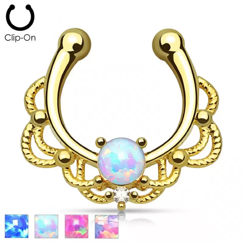 Серьга имитация пирсинга септума носа (клипса) PiercedFish --SEPR-30 с искусственным опалом