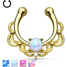 Серьга имитация пирсинга септума носа (клипса) PiercedFish --SEPR-30 с искусственным опалом