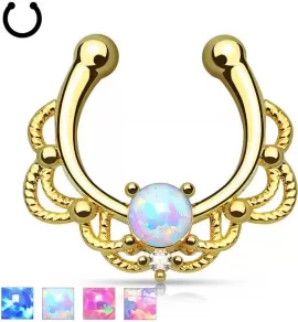 Серьга имитация пирсинга септума носа (клипса) PiercedFish --SEPR-30 с искусственным опалом