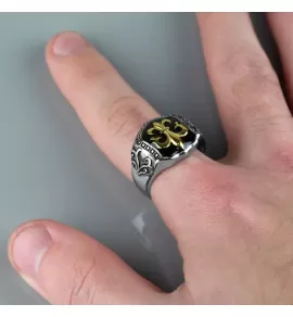 Перстень мужской из стали Spikes R-H2034 с лилией "Флёр-де-лис"