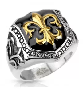 Перстень мужской из стали Spikes R-H2034 с лилией "Флёр-де-лис"
