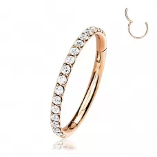 Кольцо кликер из стали c фианитами PiercedFish PC41 серьга для пирсинга септума, трагуса и хеликса, брови, губ, сосков, пупка, розовое золото