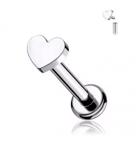 Стальная серьга лабрет для пирсинга губ или хряща уха PiercedFish LS13 накрутка сердечко