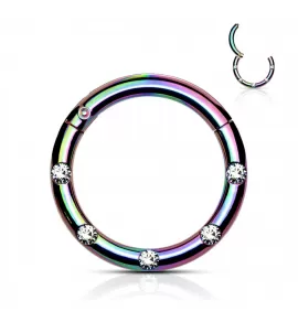 Кольцо кликер из стали с фианитами PiercedFish --RH78-WC серьга для пирсинга септума, хряща уха, брови, носа, губ, пупка (от 8 мм до 10 мм)