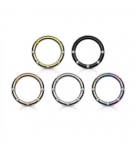 Кольцо кликер из стали с фианитами PiercedFish --RH78-WC серьга для пирсинга септума, хряща уха, брови, носа, губ, пупка (от 8 мм до 10 мм)