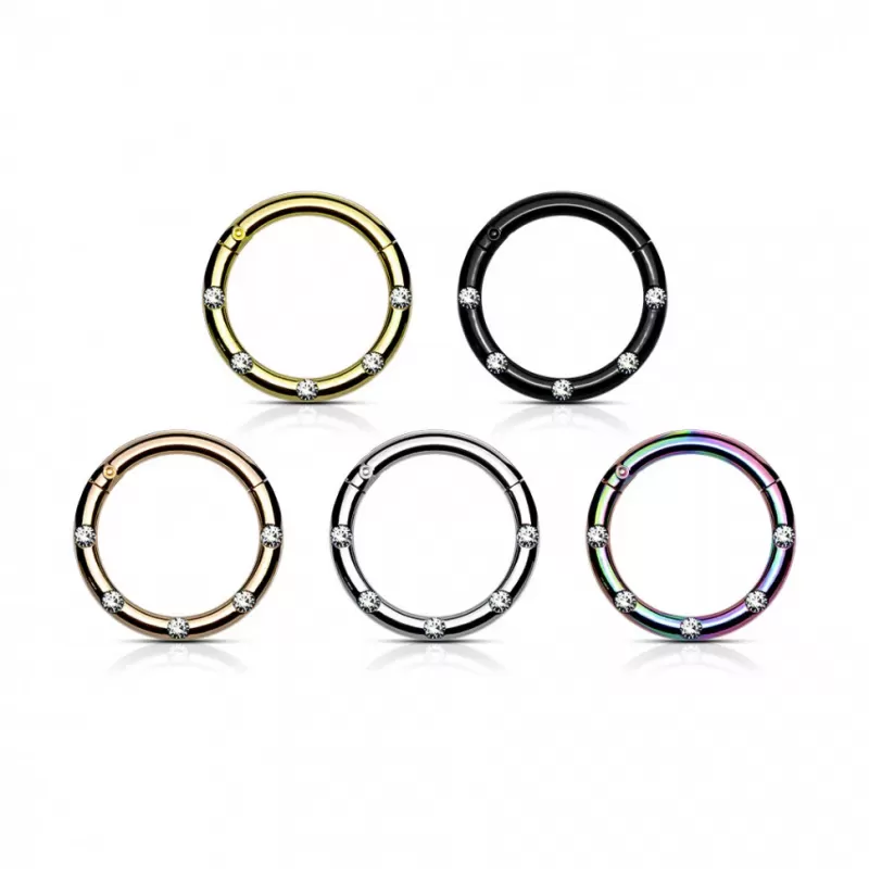 Кольцо кликер из стали с фианитами PiercedFish --RH78-WC серьга для пирсинга септума, хряща уха, брови, носа, губ, пупка (от 8 мм до 10 мм)