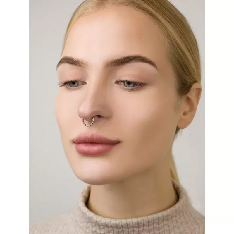 Кольцо кликер из стали с фианитами PiercedFish --RH78-WC серьга для пирсинга септума, хряща уха, брови, носа, губ, пупка (от 8 мм до 10 мм)