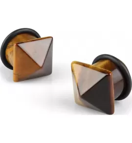 Плаг в ухо "Пирамида" из камня тигровый глаз PiercedFish PST3-06-02-9/16