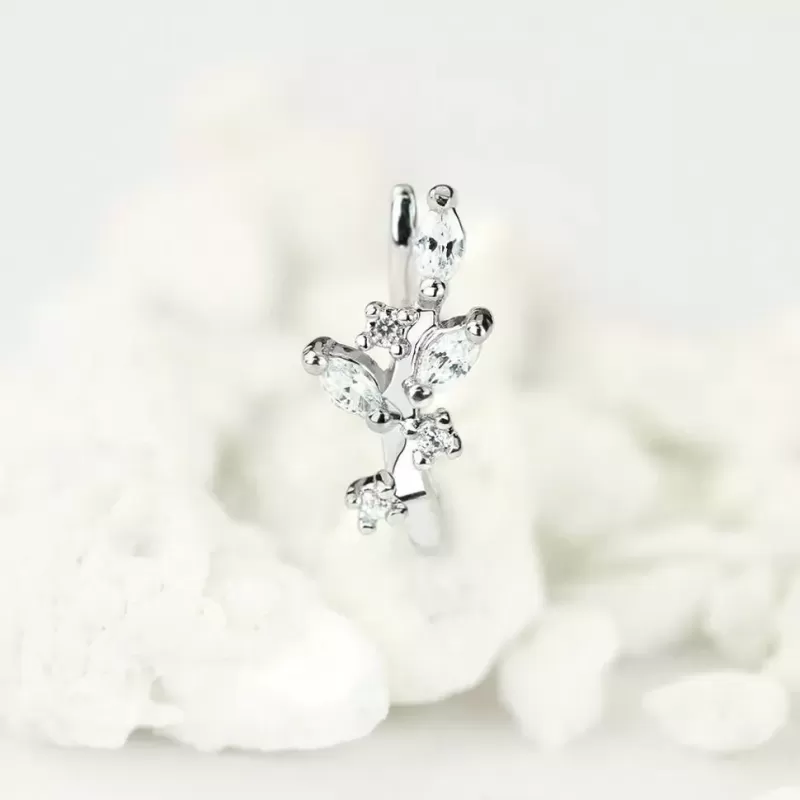 Серьга пирсинг-обманка (клипса) на крыло носа PiercedFish NOCL19 с фианитами