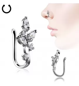 Серьга пирсинг-обманка (клипса) на крыло носа PiercedFish NOCL19 с фианитами