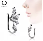 Серьга пирсинг-обманка (клипса) на крыло носа PiercedFish NOCL19 с фианитами
