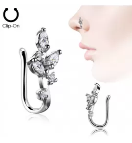 Серьга пирсинг-обманка (клипса) на крыло носа PiercedFish NOCL19 с фианитами