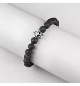 Мужской браслет Everiot STB-MJ-1776 из лавы с серебристым шлемом викинга