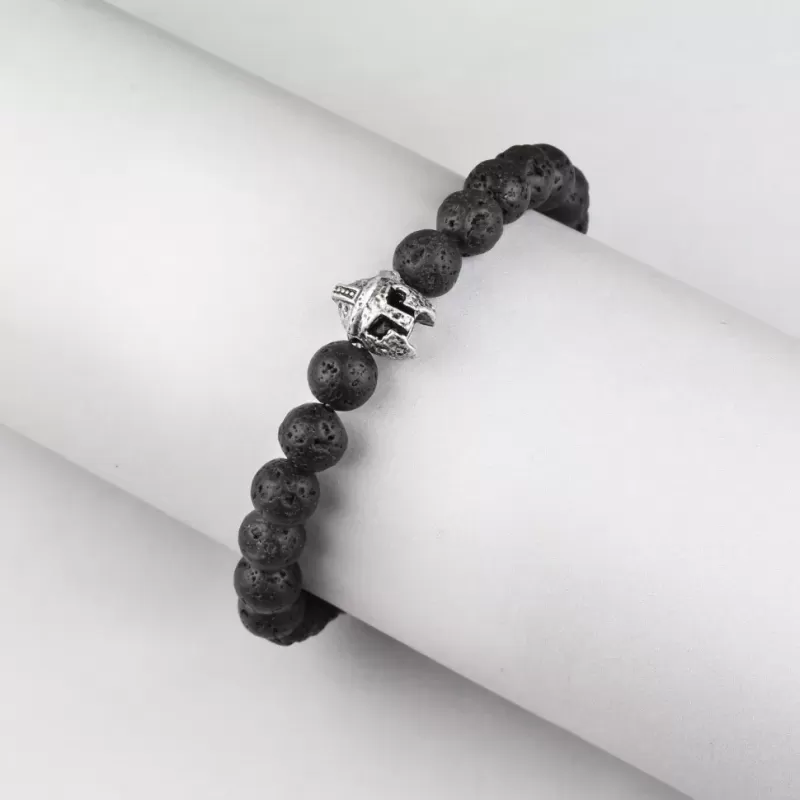 Мужской браслет Everiot STB-MJ-1776 из лавы с серебристым шлемом викинга