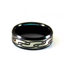 Черное кольцо из карбида вольфрама CARRAJI RTU-076 с орнаментом