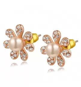 Серьги Rozi RR-27480 ромашки с жемчужинами