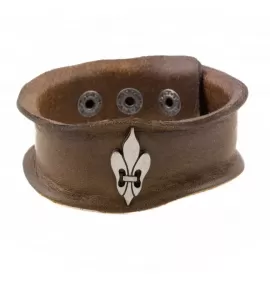 Кожаный браслет мужской Everiot RN-DL-107 с геральдической лилией, коричневый