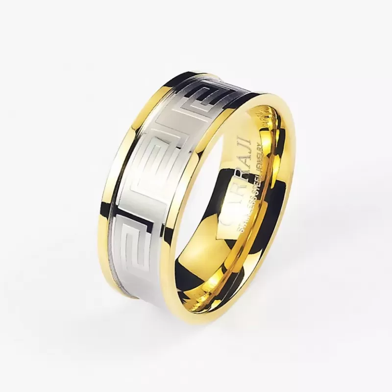 Стальное кольцо CARRAJI RST033 с орнаментом меандр