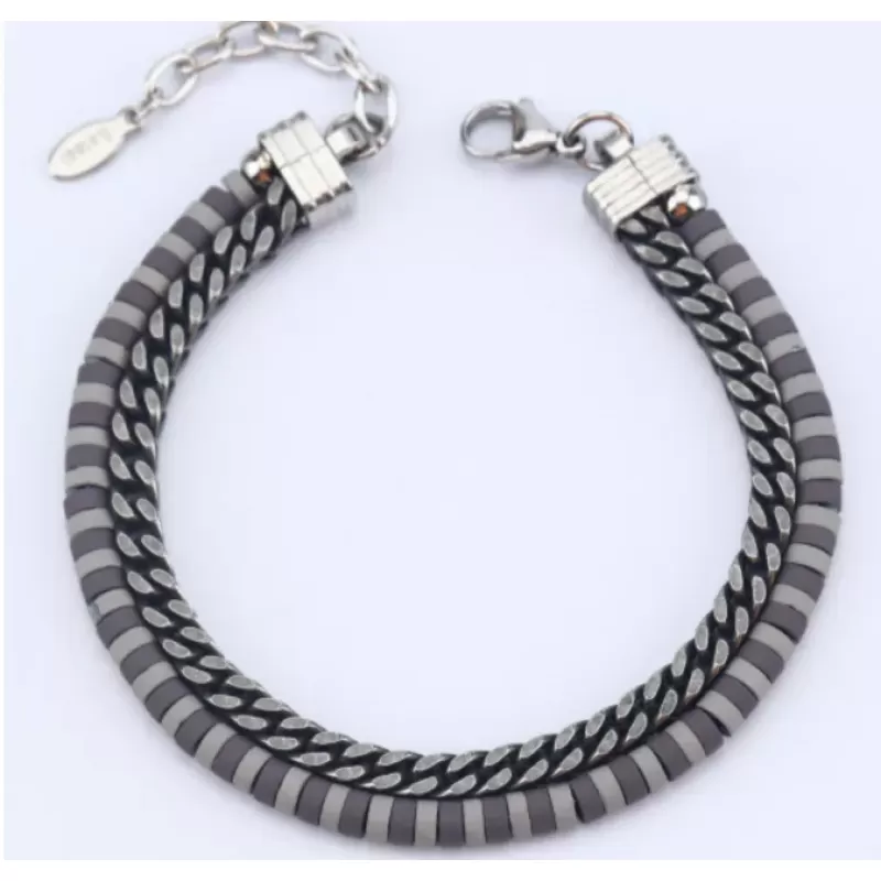 Мужской панцирный браслет-цепь Everiot SB-10079 из стали с гематитом