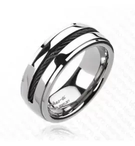 Мужское кольцо из титана Spikes R-TI-1649 с черным тросом