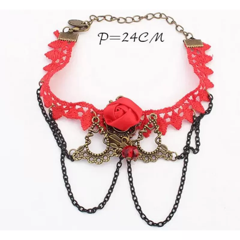 Браслет на ногу AS-Y51260 с красным кружевом