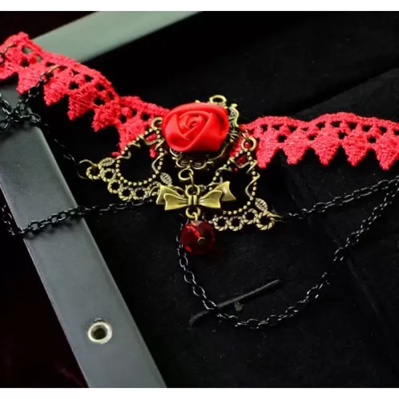 Браслет на ногу AS-Y51260 с красным кружевом